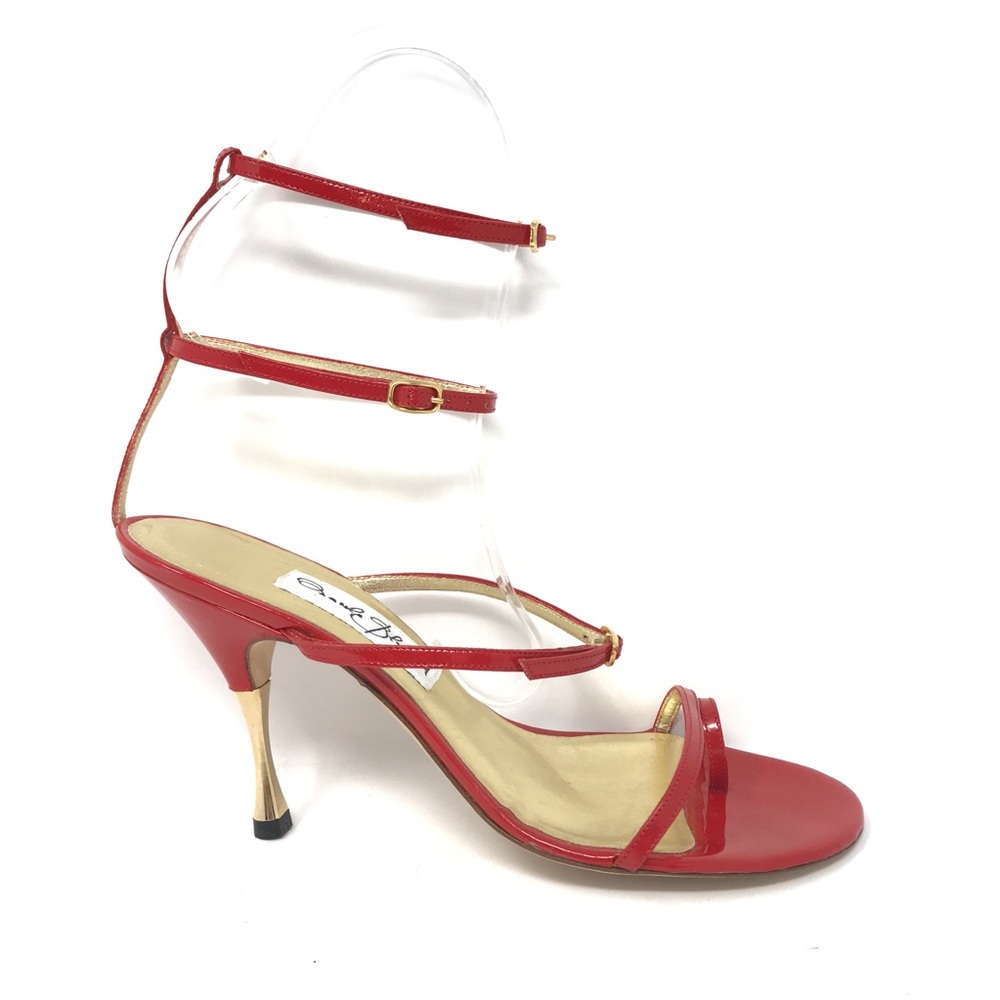 Manolo Blahnik Red Slingback Double Ankle Strap Heels 8 Red 4 Inch Heel